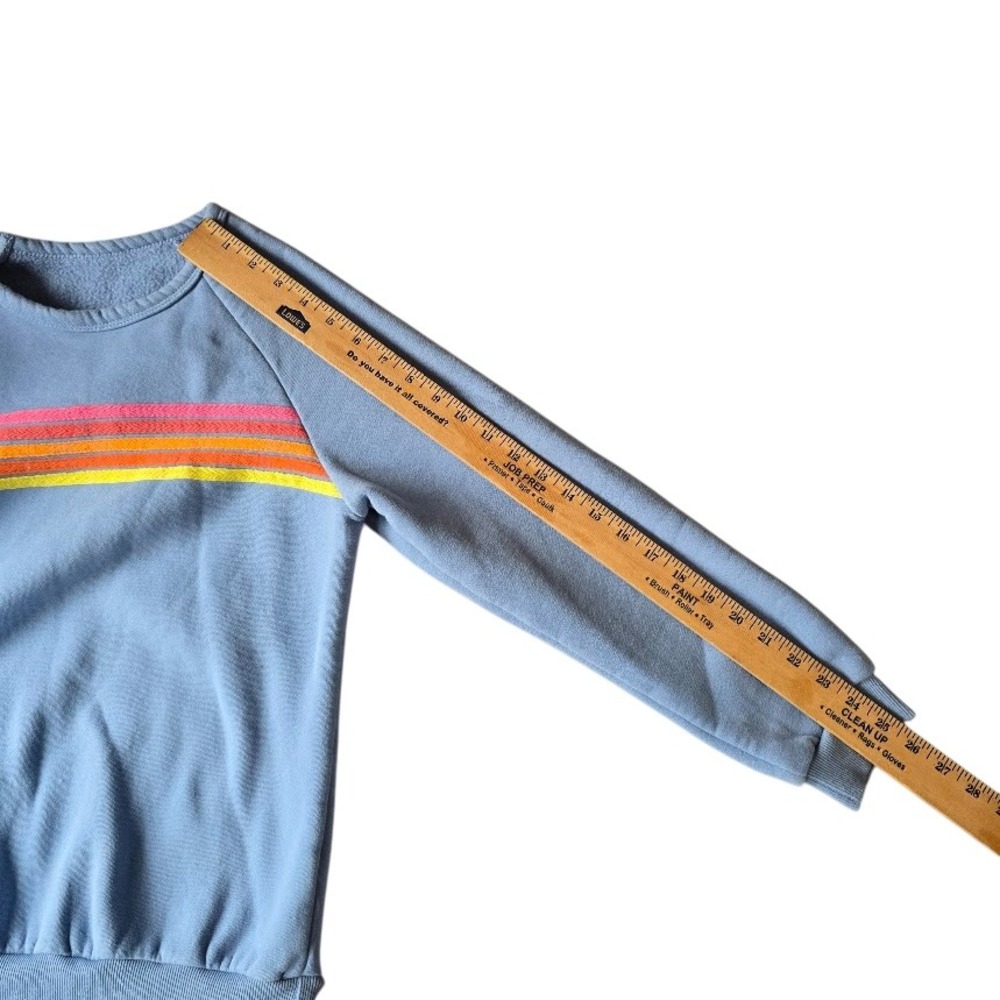 Rainbow Stripe Sweatshirt Women S Dusty Blue Retro 70s Aesthetic Indie Alt Skate - Picture 5 of 8